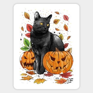 Cat Leaves and Pumpkins Magnet